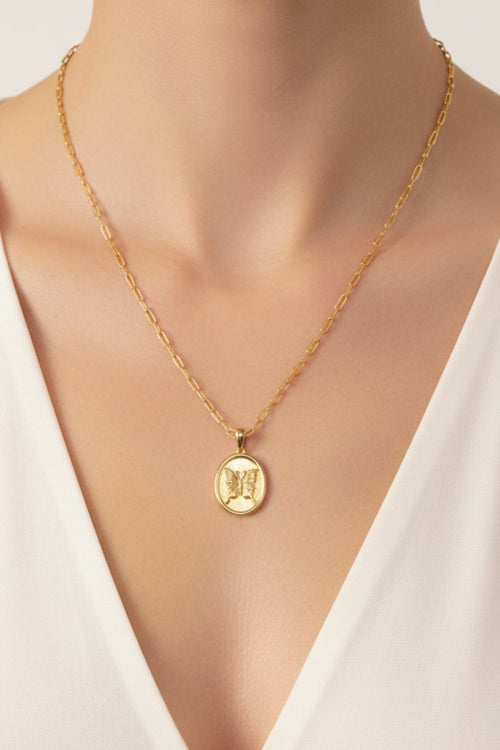 Gold Butterfly Inlay Pendant Necklace
