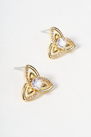 Carraig Donn Gold Celtic Earrings With Stone