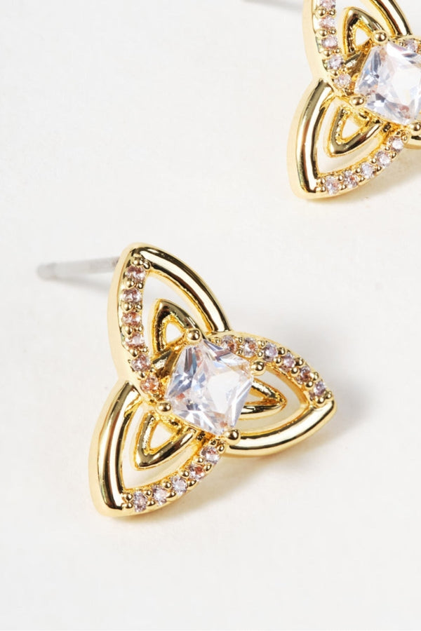 Carraig Donn Gold Celtic Earrings With Stone