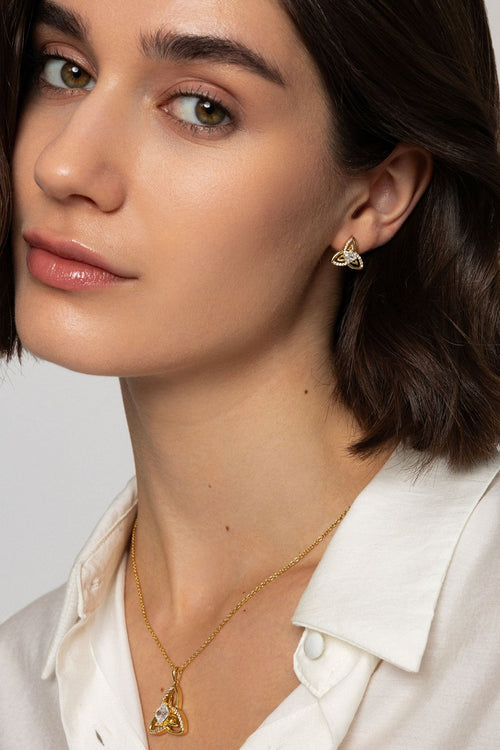 Carraig Donn Gold Celtic Earrings With Stone