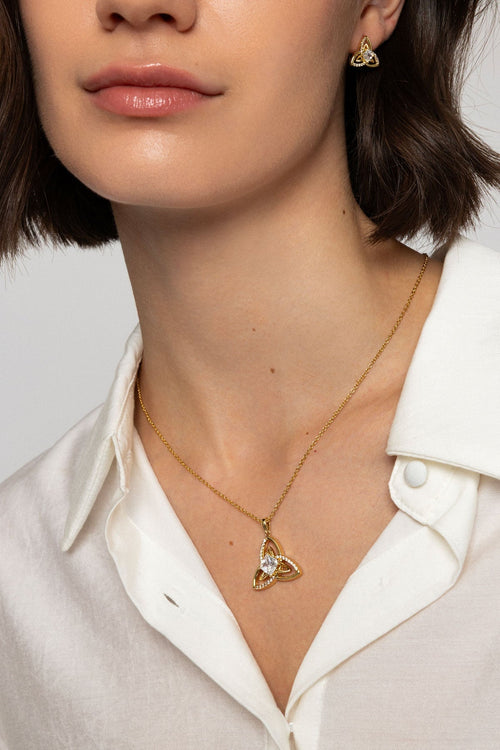 Gold Celtic Pendant Necklace With Stone