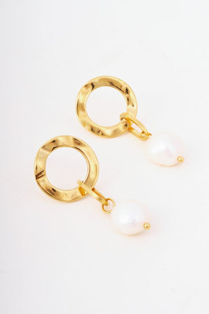 Carraig Donn Gold Circle Faux Pearl Drop Earrings