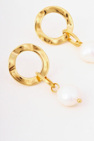 Carraig Donn Gold Circle Faux Pearl Drop Earrings