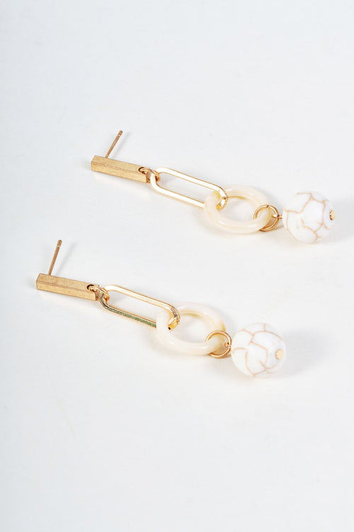 Gold Circle & Stone Drop Earrings