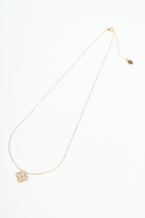 Gold Clover Diamante Pendant Necklace