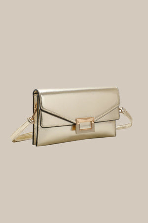 Carraig Donn Gold Clutch Bag With Buckle Detail