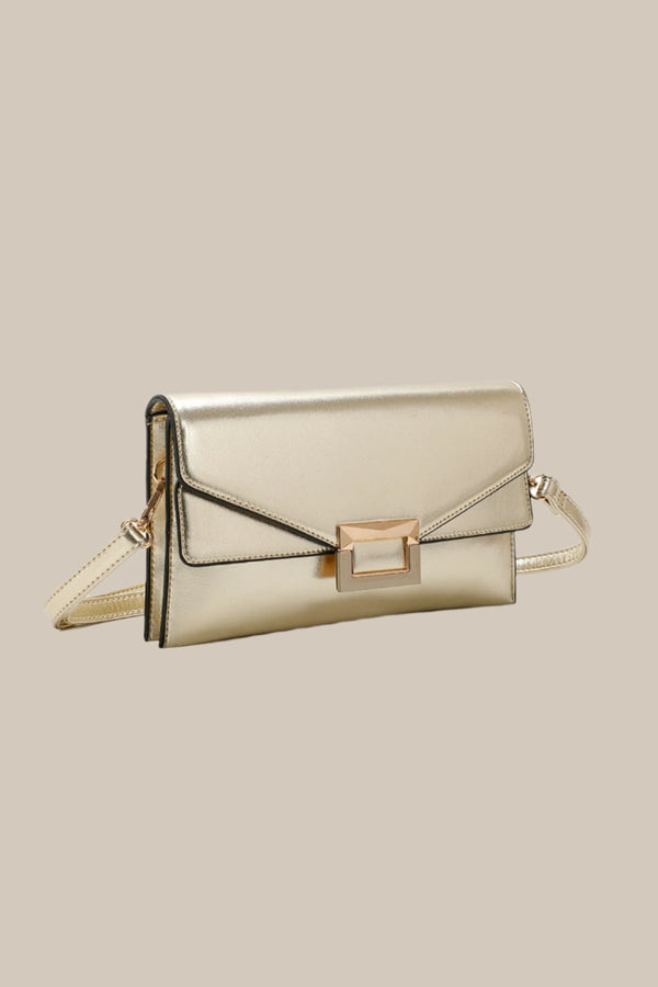 Carraig Donn Gold Clutch Bag With Buckle Detail