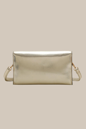 Carraig Donn Gold Clutch Bag With Buckle Detail