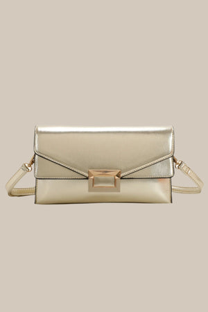 Carraig Donn Gold Clutch Bag With Buckle Detail
