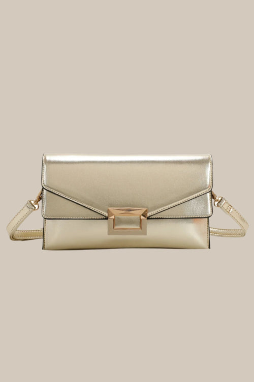 Gold Clutch Bag With Buckle Detail