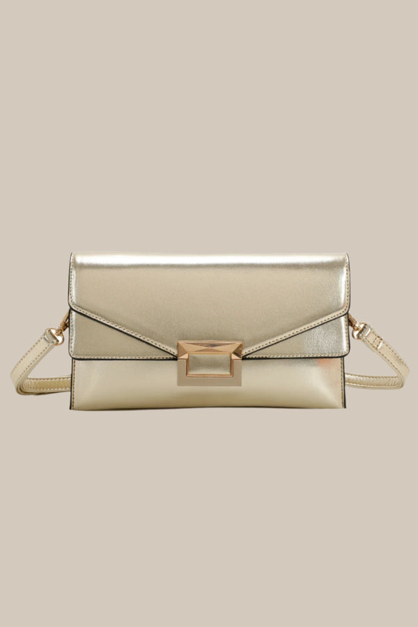 Carraig Donn Gold Clutch Bag With Buckle Detail