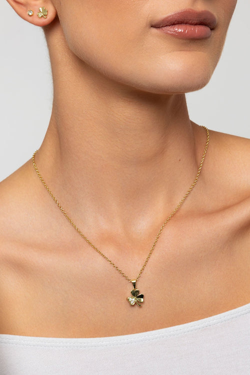 Gold Diamante Shamrock Pendant Necklace