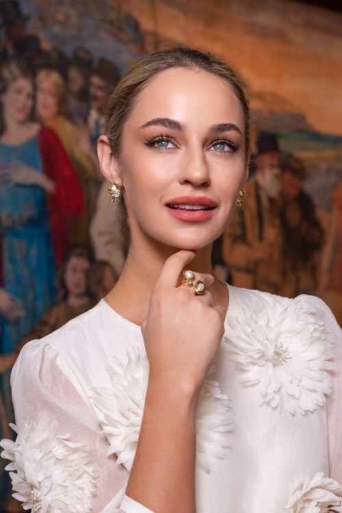 Gold Flower Embellished Stud Earrings