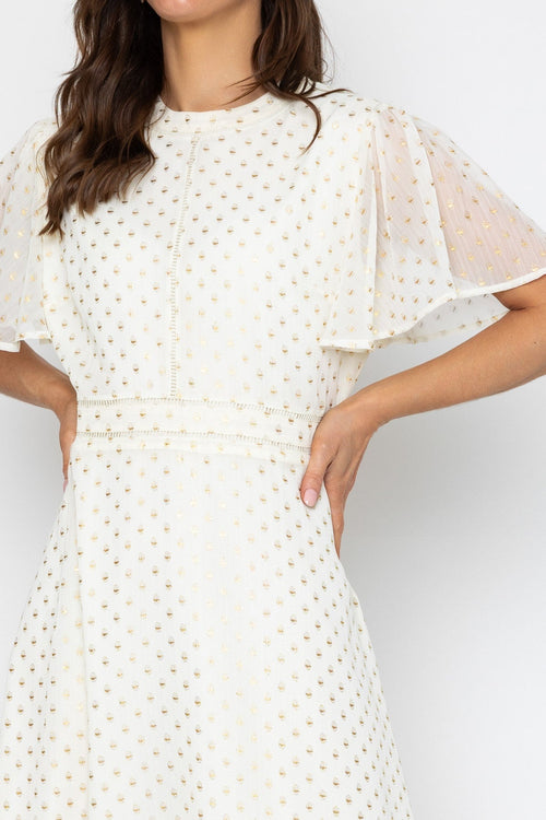 Carraig Donn Gold Foil Polka Dot Dress Cream