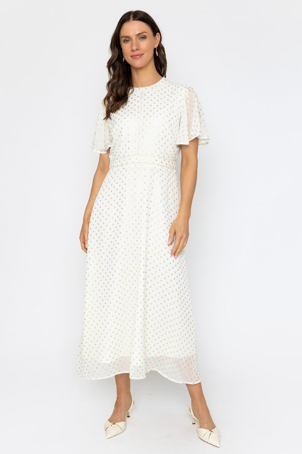 princess polly baby blue dress Self-Portrait Beige Polka Dot Tulle Ruched Off Shoulder Midi Dress L  Self-Portrait main image 0