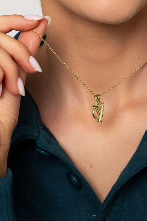 Gold Harp Pendant Necklace