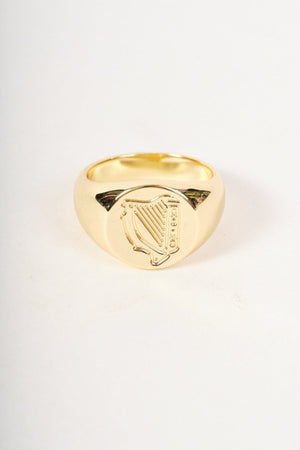 Carraig Donn Gold Harp Signet Ring - Size 7