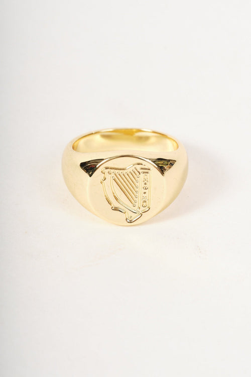Carraig Donn Gold Harp Signet Ring - Size 7