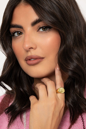 Carraig Donn Gold Harp Signet Ring - Size 8