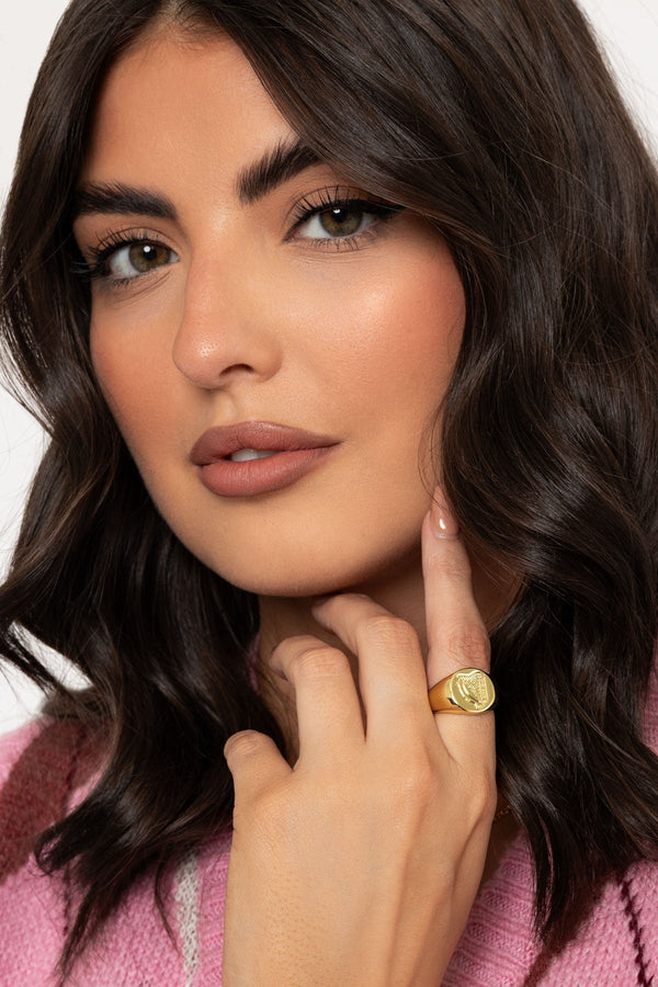 Carraig Donn Gold Harp Signet Ring - Size 8