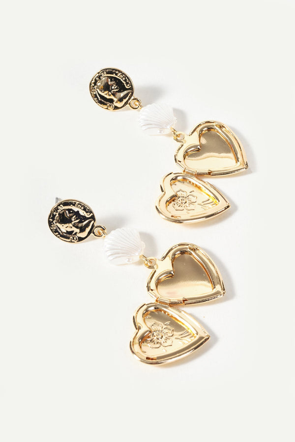 Carraig Donn Gold Heart Locket Drop Earrings