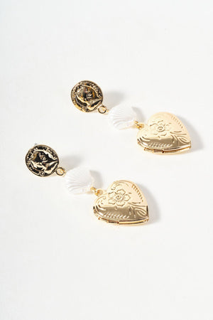 Carraig Donn Gold Heart Locket Drop Earrings