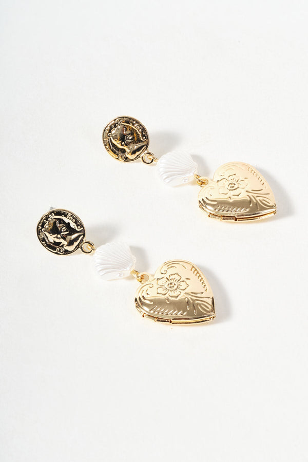 Carraig Donn Gold Heart Locket Drop Earrings