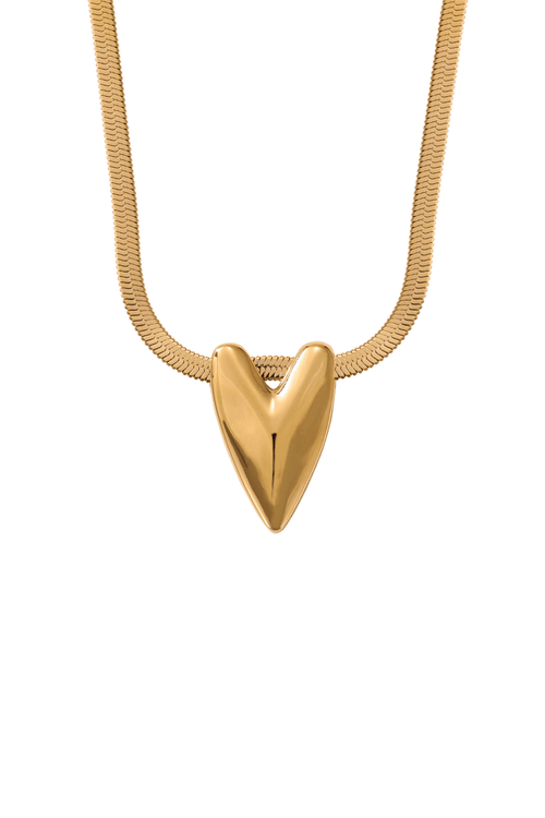 Gold Heart Necklace with Flat Snake Chain