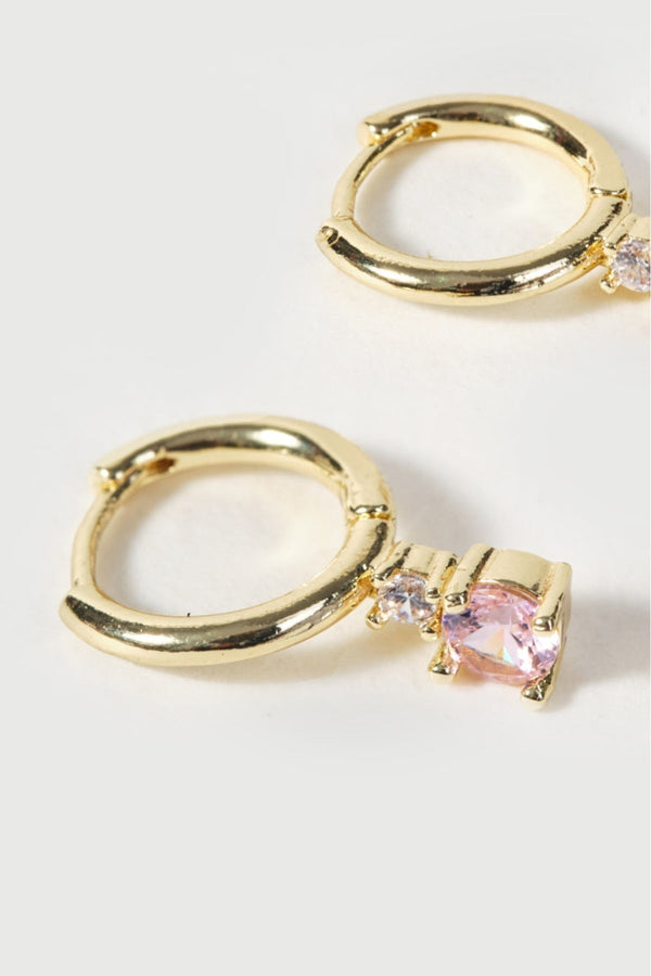 Carraig Donn Gold Hoop Earrings With Pink Stone