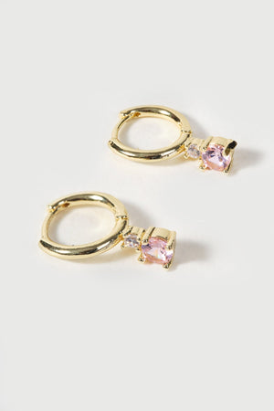 Carraig Donn Gold Hoop Earrings With Pink Stone
