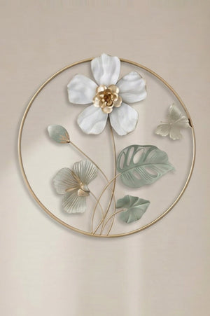 Carraig Donn Gold Metal Frame Wall Art with White Flower