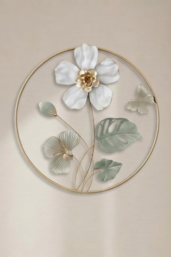 Carraig Donn Gold Metal Frame Wall Art with White Flower