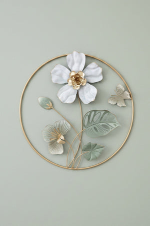 Carraig Donn Gold Metal Frame Wall Art with White Flower