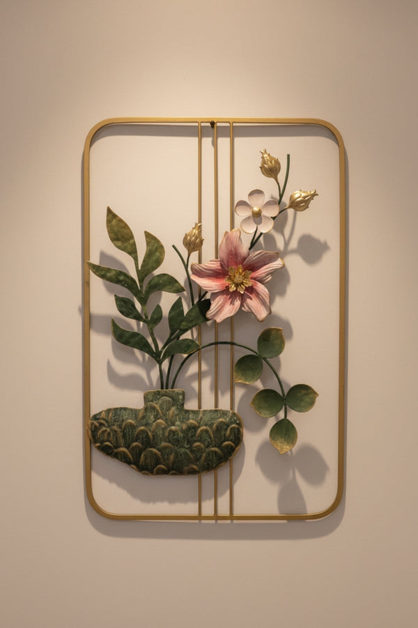 Carraig Donn Gold Metal Square Frame Floral Wall Art