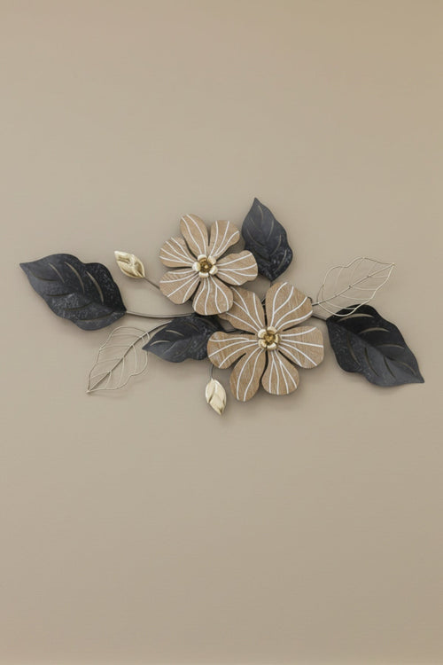 Gold Metal & Wood Floral Wall Art