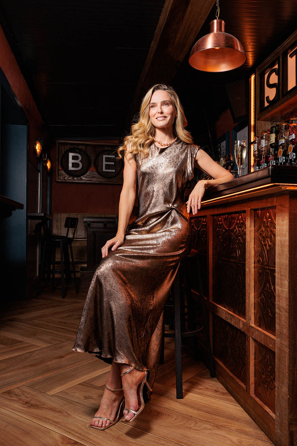 Carraig Donn Gold Metallic Natasha Midi Dress