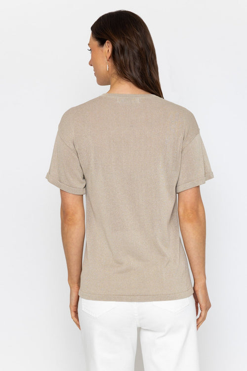 Carraig Donn Gold Metallic Short Sleeve Knit Top