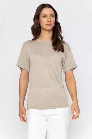 Carraig Donn Gold Metallic Short Sleeve Knit Top