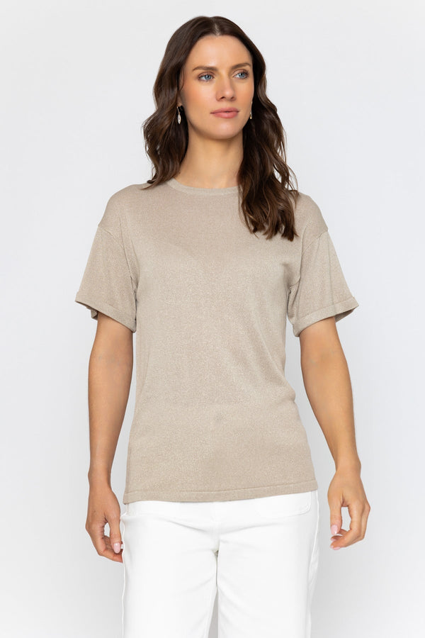 Carraig Donn Gold Metallic Short Sleeve Knit Top