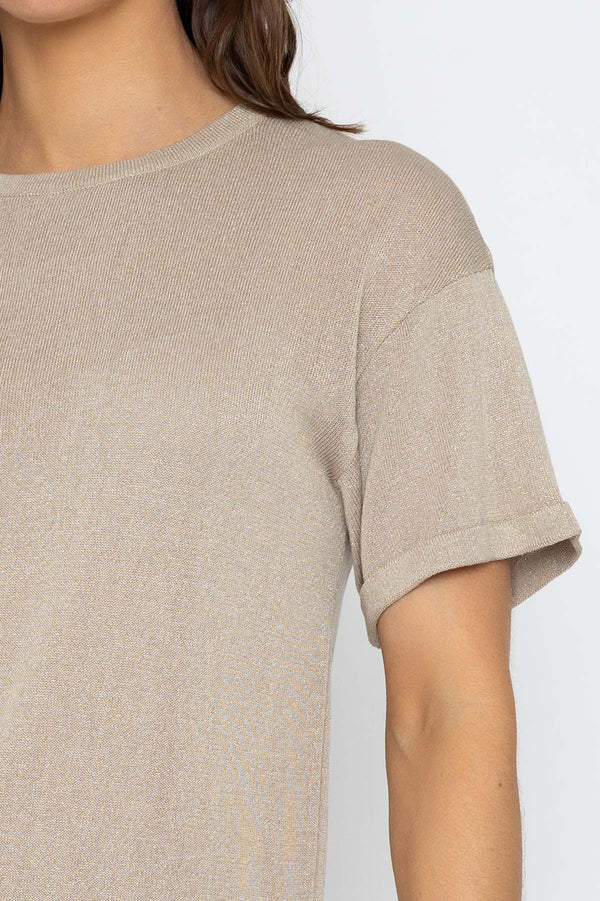 Carraig Donn Gold Metallic Short Sleeve Knit Top