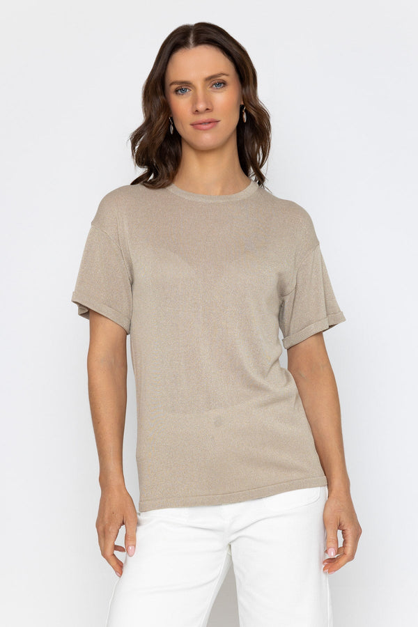 Carraig Donn Gold Metallic Short Sleeve Knit Top
