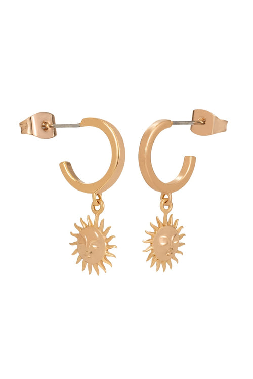 Gold Mini Hoop Sun Charm Earrings