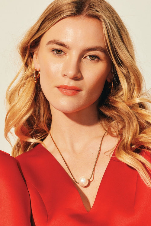 Gold Necklace with Large Faux Pearl