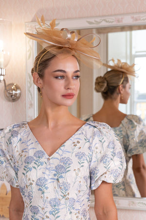 Carraig Donn Gold Oval Fascinator with Bow & Net