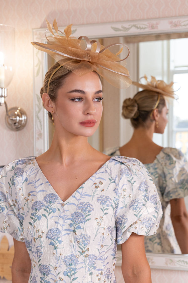 Carraig Donn Gold Oval Fascinator with Bow & Net