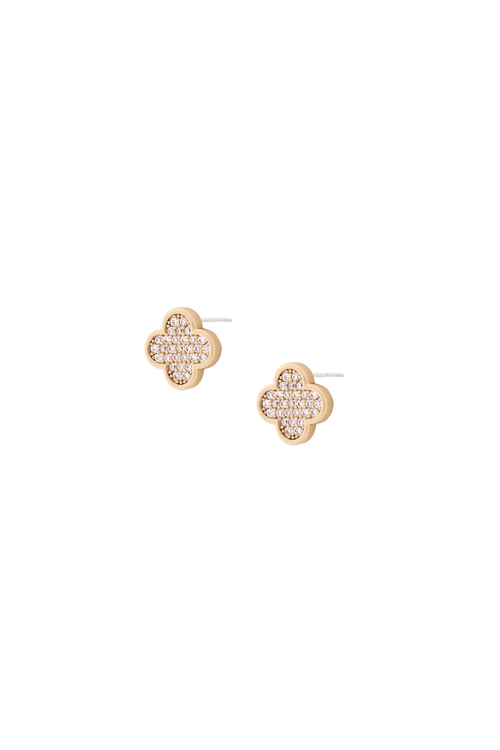 Gold Pave Fleur Stud Earrings
