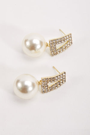 Pave Geometric Pearl Drop Earrings