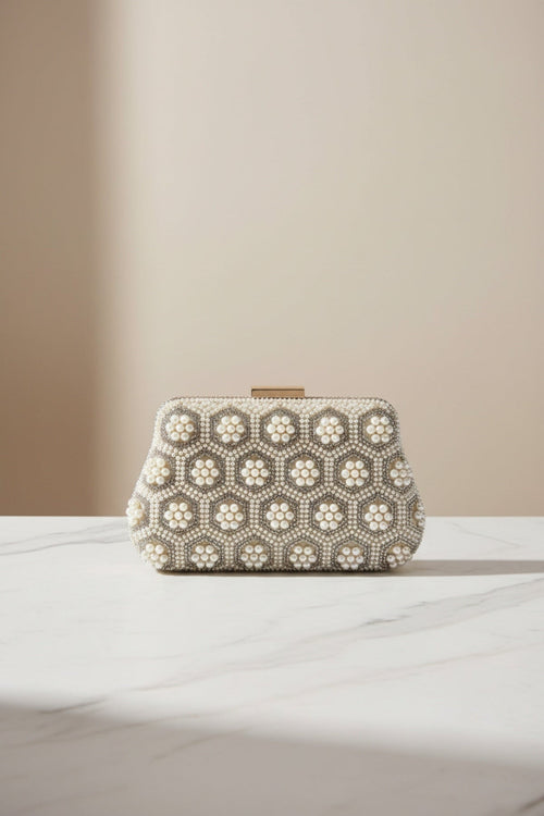 Gold Pearl Beaded Clutch
