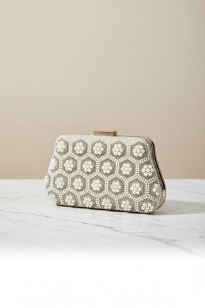 Carraig Donn Gold Pearl Beaded Clutch