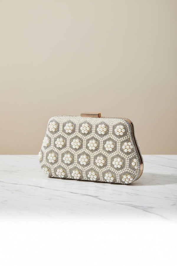 Carraig Donn Gold Pearl Beaded Clutch